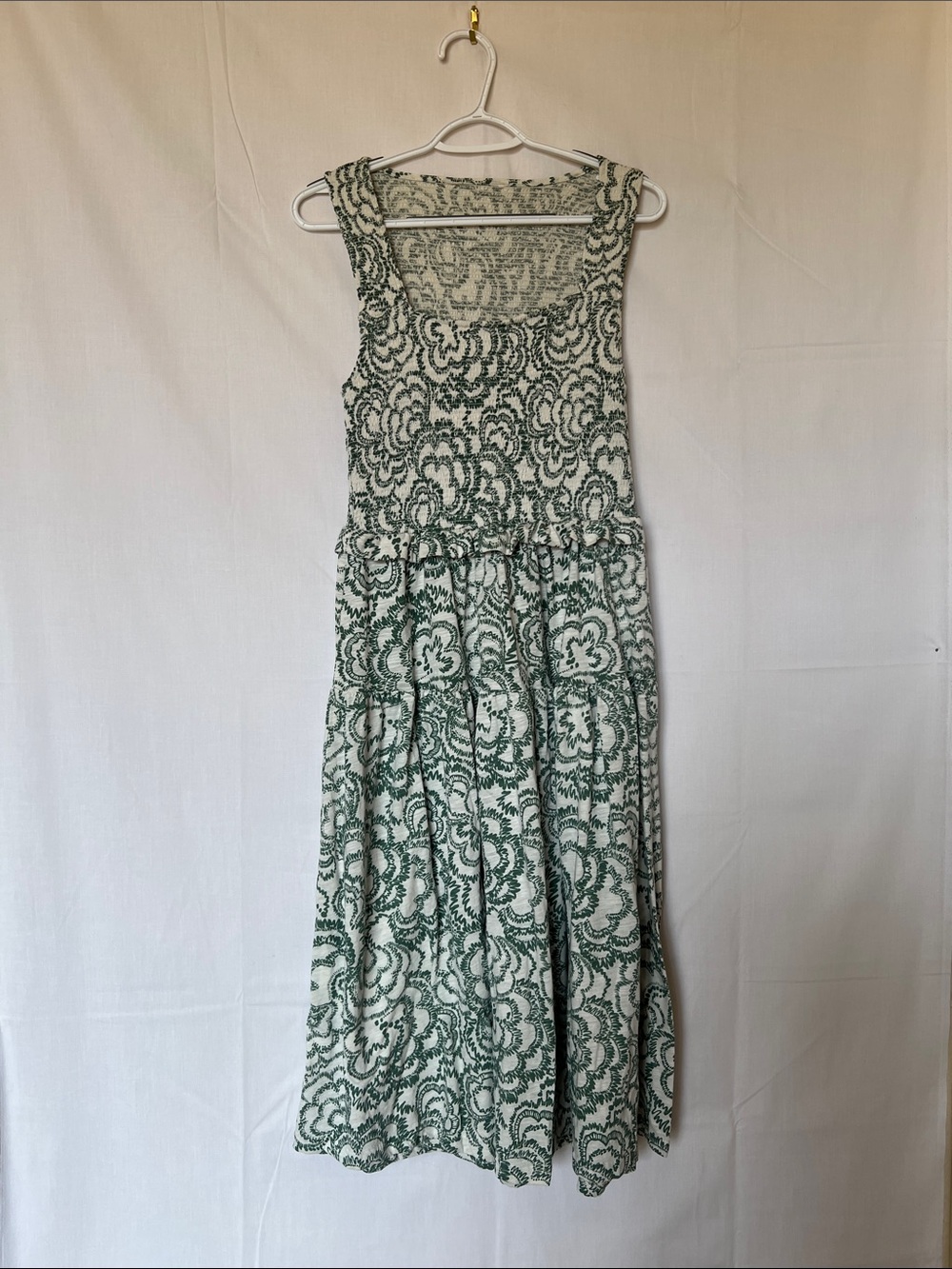 Vintage Green and White Floral Maxi Dress